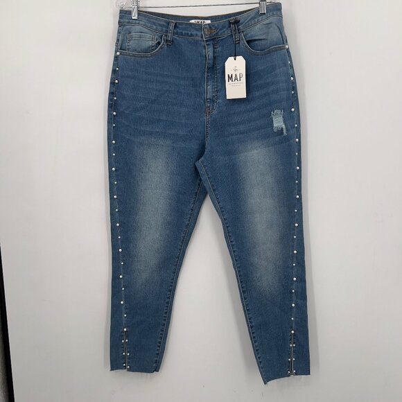 The M.A.P. Pearl Plus Embellished Skinny Blue Jeans  Size 2XL  Stretch Denim NWT - Picture 1 of 14